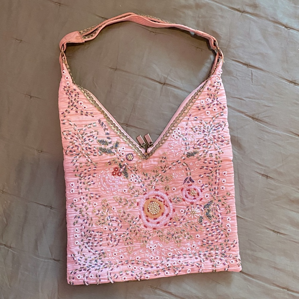 Y2K Vintage Pink Silk Embroidered Purse
